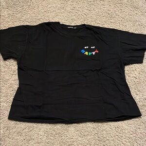 Black T-Shirt with Colorful 'Stay Happy' Design
